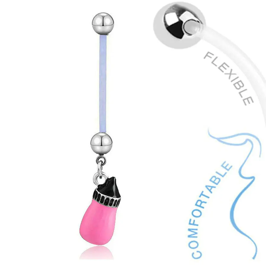 1 PC Cute Baby Bottle Pregnant Belly Ring Flexible Barbell Maternity Belly Button Ring Piercing Ombligo