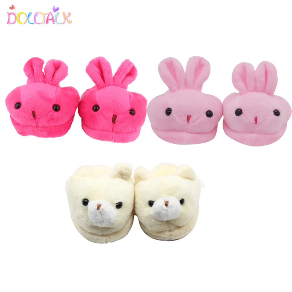 Plush Cotton Slipper For 18 Inch American Doll Rabbit Bear Animal Shoes Embroidered Slippers For 43cm Baby New Born Reborn Doll