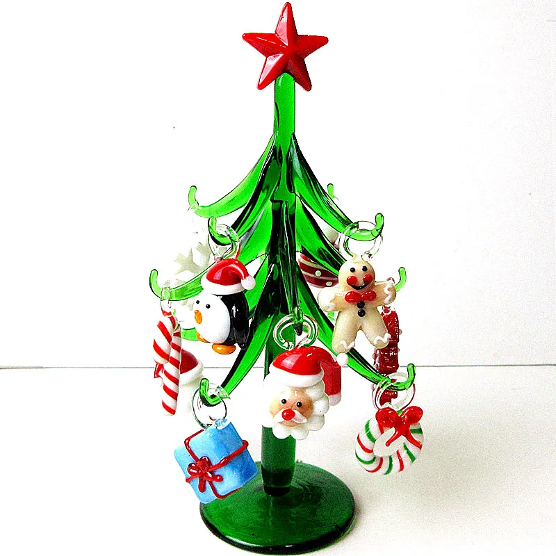 Murano Glass Plant Crafts Figurines Ornaments Home Decor Simulation Christmas Tree Small Sculpture With 12 Pendant Accessories