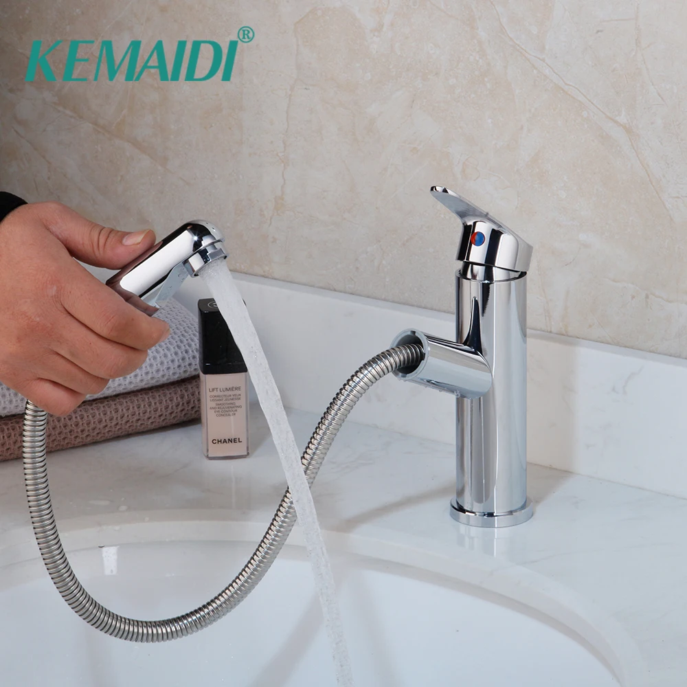 

KEMAIDI 360 Swivel Bathroom Basin Sink Faucet Pull Out 2 Ways Spray Faucets Solid Brass Black Kitchen Water Mixer Taps