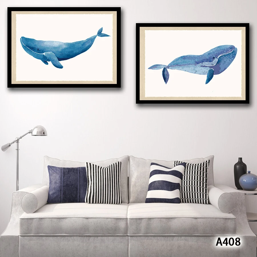 

Modern Abstract Oil Painting Print on Canvas 2pcs Cartoon Animal Dolphin Canvas Printing Wall Art Picture for Home Decor