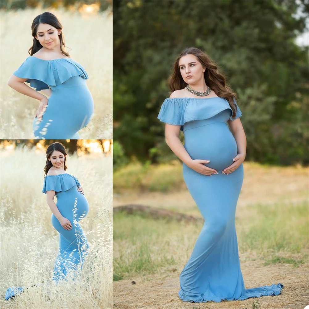 Sky Blue Night Robes Maternity Dress for Photoshoot or Babyshower Photo Shoot Lady Sleepwear Bathrobe Sheer Nightgown