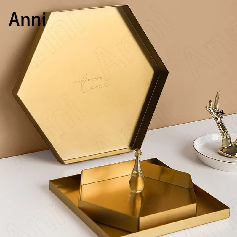 

Gold Stainless Steel Trays Decorative Nordic Simple Afternoon Tea Cake Dessert Food Tray Jewelry Cosmetic Storage Display Plate