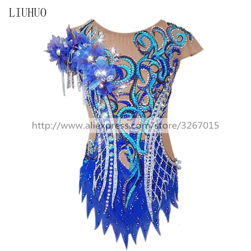 LIUHUO Figure Skating Dress Women's Girls' Ice performance Rhythmic gymnastics competition Dance Leotard Artistic Costume Blue