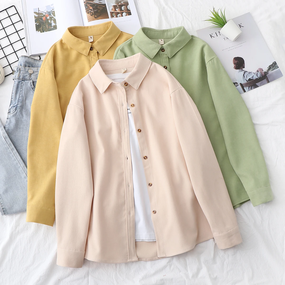 Simple Solid Color Women\'s Shirt 2021 Spring New Women Long Sleeve Loose Tops Youth Lady Casual Large Size Blouses Clothes