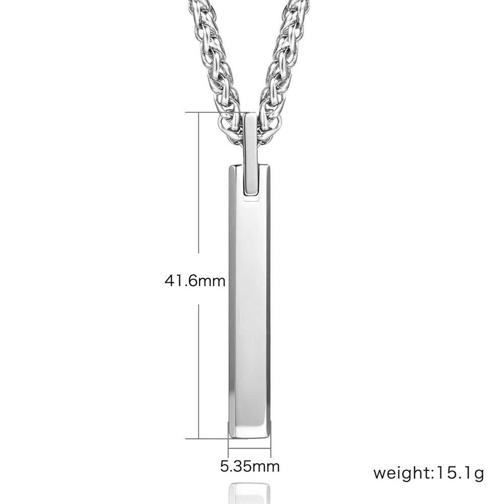 Black Blue Geometric Rectangle Pendant Necklace For Men Tungsten Steel Necklaces Anniversary Male Jewelry Gift 24Inch Chain