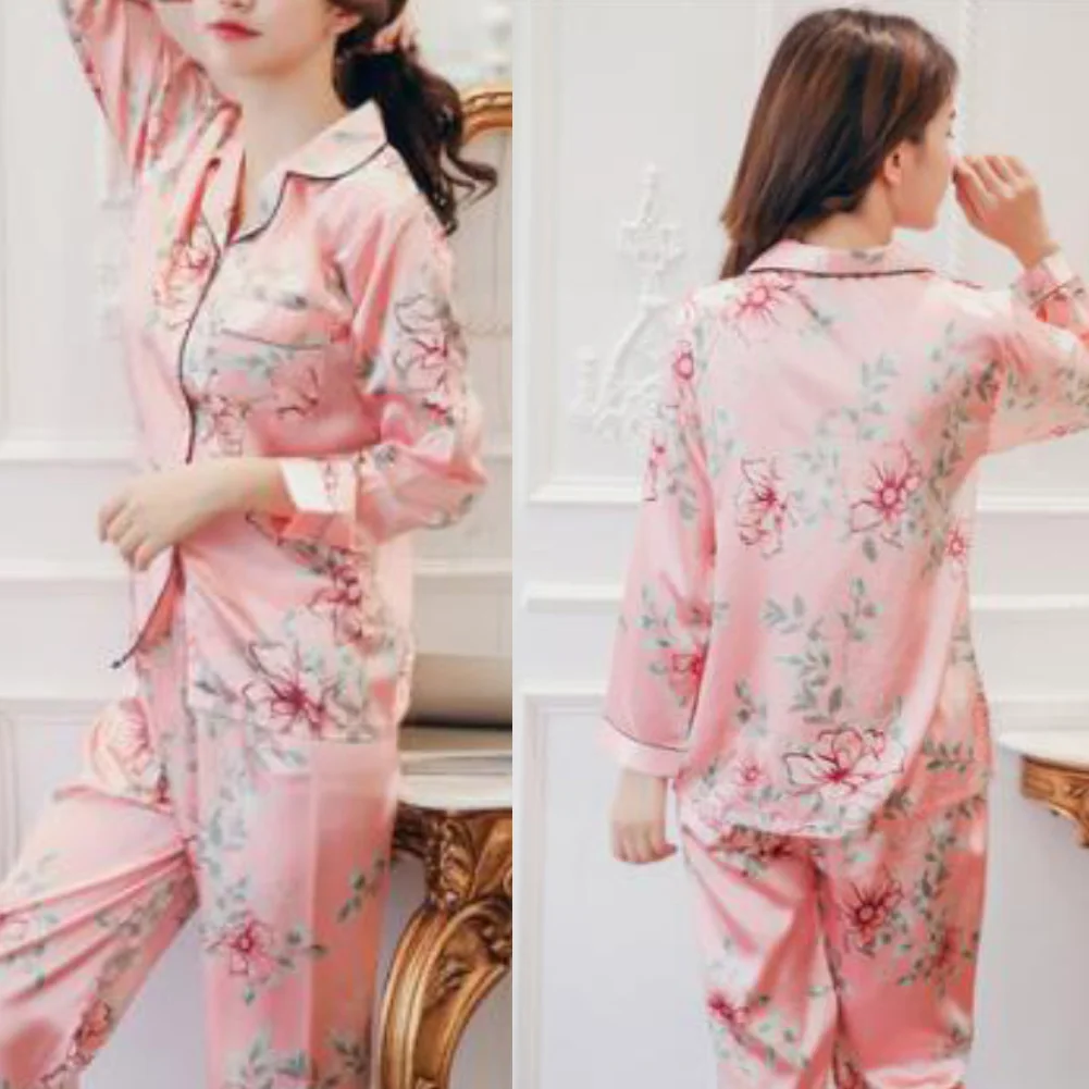 2Pcs Autumn Pajamas Set Women Floral Printed Full Cotton Homewear Long Sleeve Top Pants Nightwear Fresh Style Sleepwear Pajamas