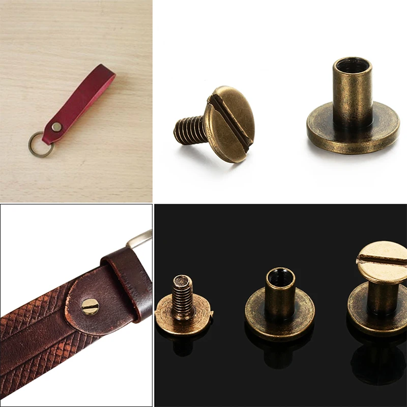 10sets 5mm/6.5mm/8mm Solid Screw Nail Rivet Double Flat Head Belt/strap Rivets Luggage Leather Metal Craft Copper High Quality