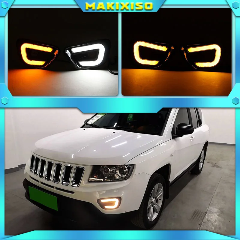 

1 пара для Jeep Compass 2011 светодиодный 2016 светодиодные дневные ходовые огни дневсветильник огни желтые указатели поворота лампа для стайлинга автомобиля s