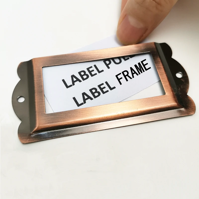 10pcs Iron Antique Brass Metal Label Pull Frame Handle File Name Card Holder For Furniture Cabinet Drawer Box Case Bin 80x51mm
