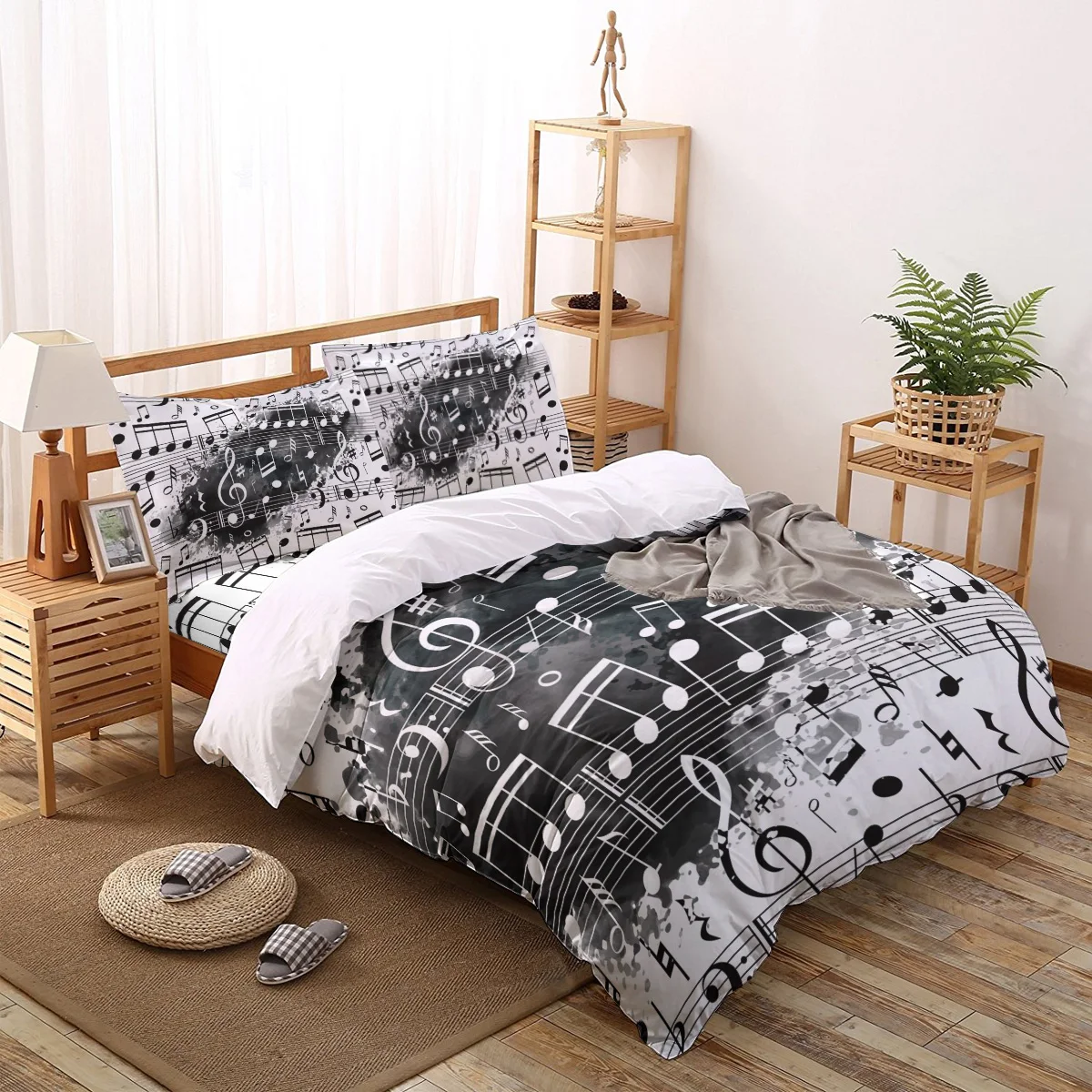 Musical Note Music Black And White Watercolor Splatter Duvet Cover Set 2/3/4pcs Bedding Set Bed Sheet Pillowcases Cover Set