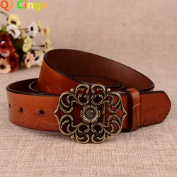 Sunflower Pattern Needle Buckle Belt Women Brown Fashion Business Women's Belts White Black Cinturon Red Yellow