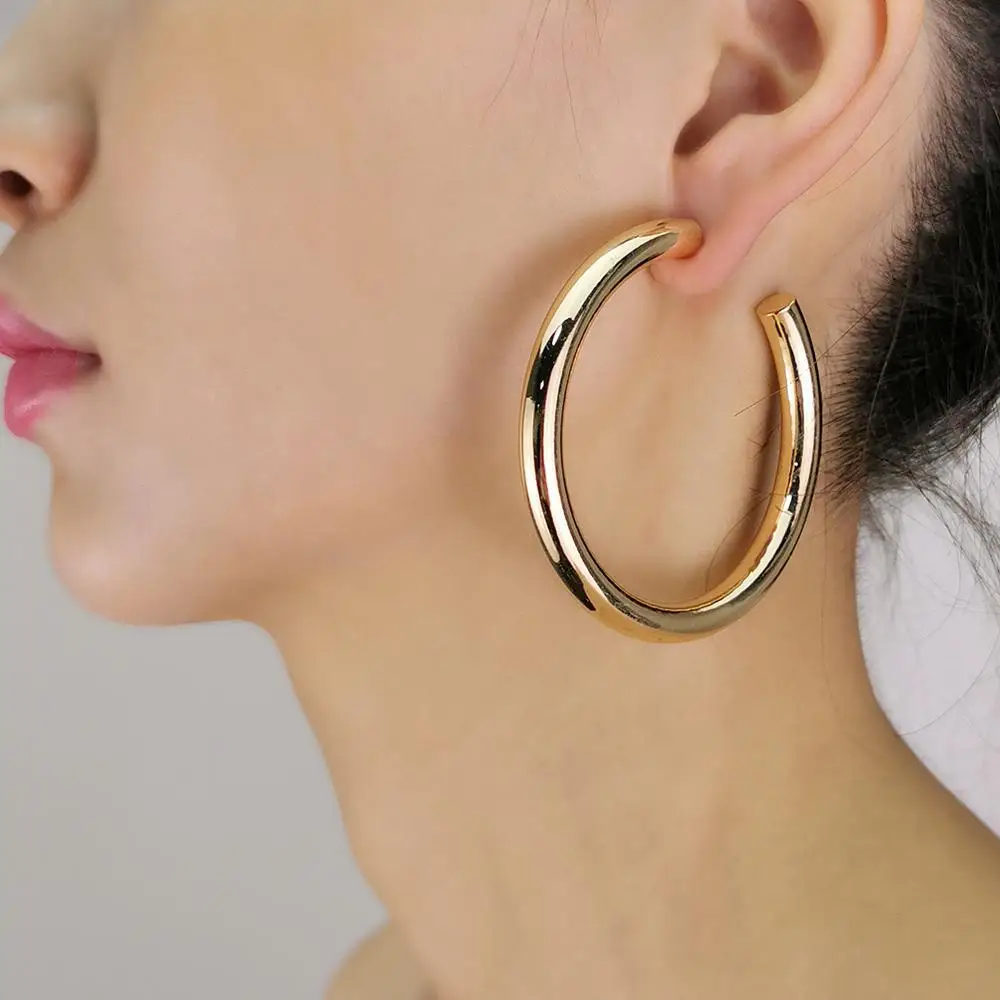 MANILAI Chunky Metal Big Hoop Earrings For Women Punk Round Statement Earrings Hoops Thick Fashion Jewelry New 2023 Wholesale