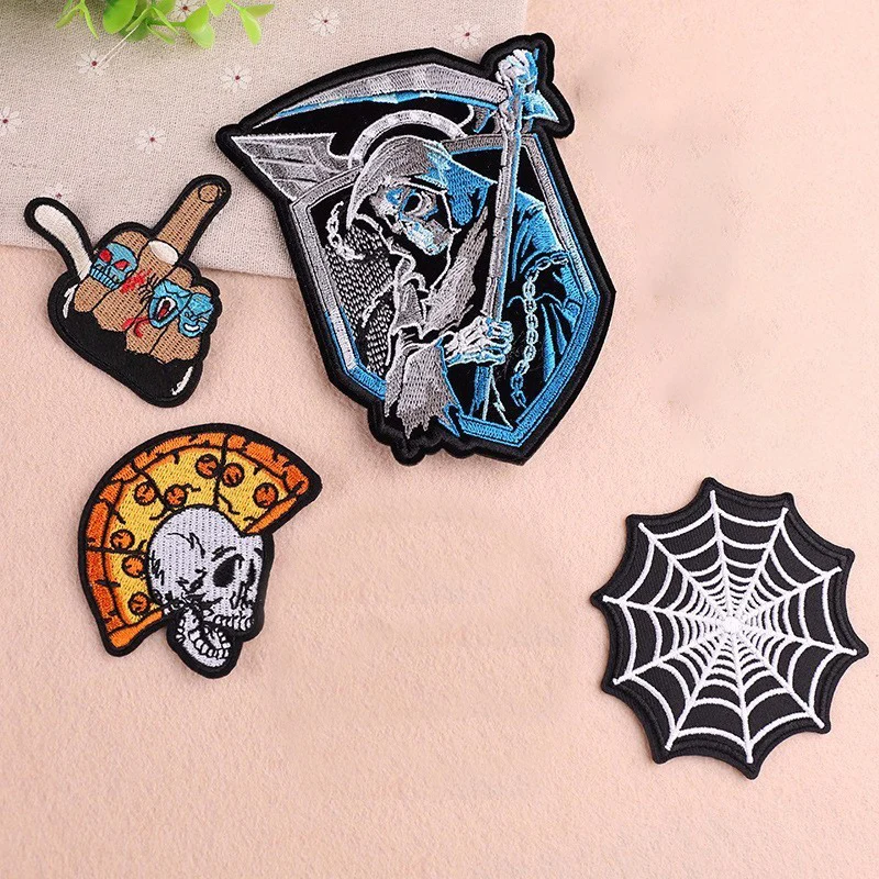 PGY Clothing Punk Death Badge Wind Cloth Stickers Pharaoh Skull DIY Knitting Embroidery  Stitch Repair Jacket Coat Decoration