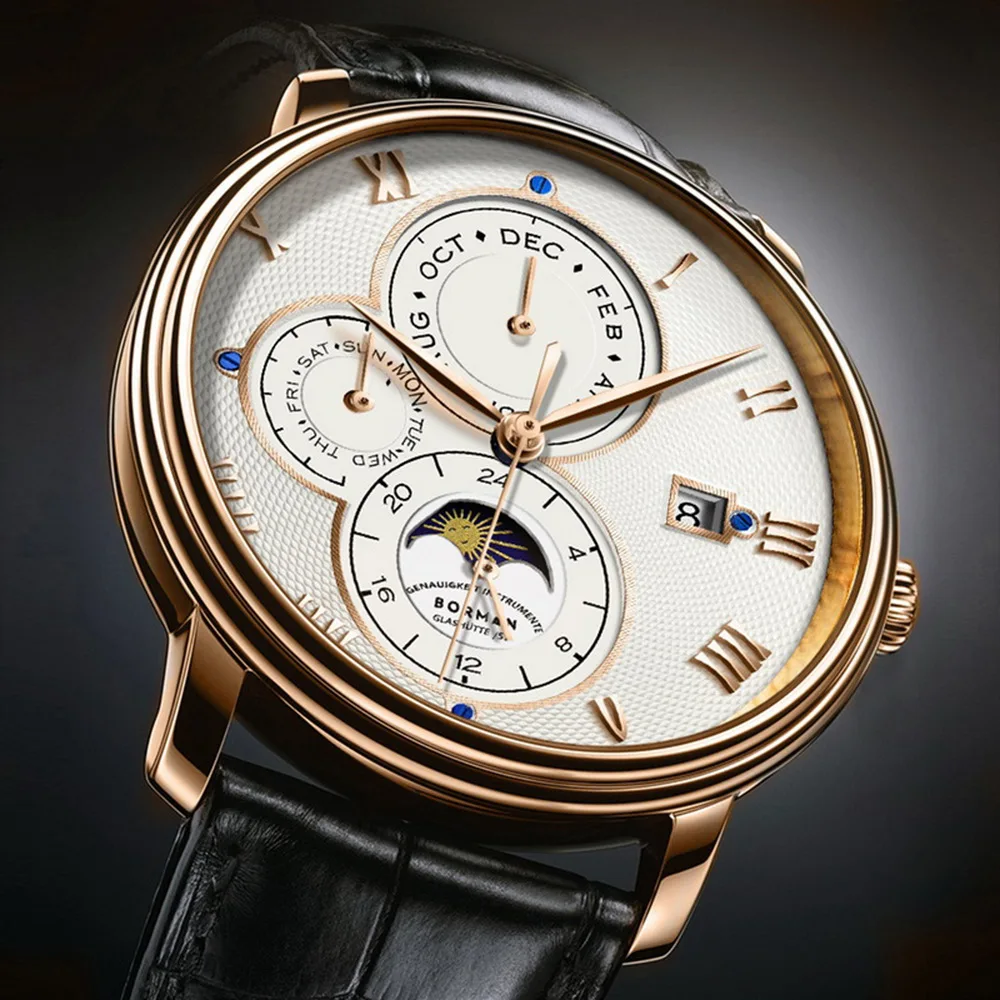 Reloj de lujo para hombre, relojes de pulsera automáticos para hombre, vestido de hombre BORMAN, reloj de pulsera mecánico, vestido impermeable, reloj de moda suiza