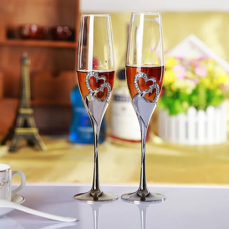 Creative Crystal Champagne Glass Wedding Toasting Flutes Drink Cup Wine cups Decoration Cups For Parties Anniversary 2Pcs/Set