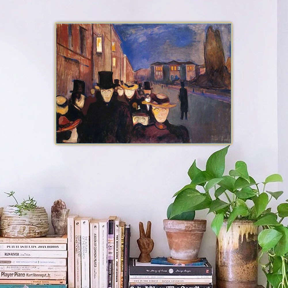 Evening on Karl Johan Street, by Edvard Munch Canvas Oil Painting Artwork Aesthetic Picture Wall Hanging Decor Home Decoration