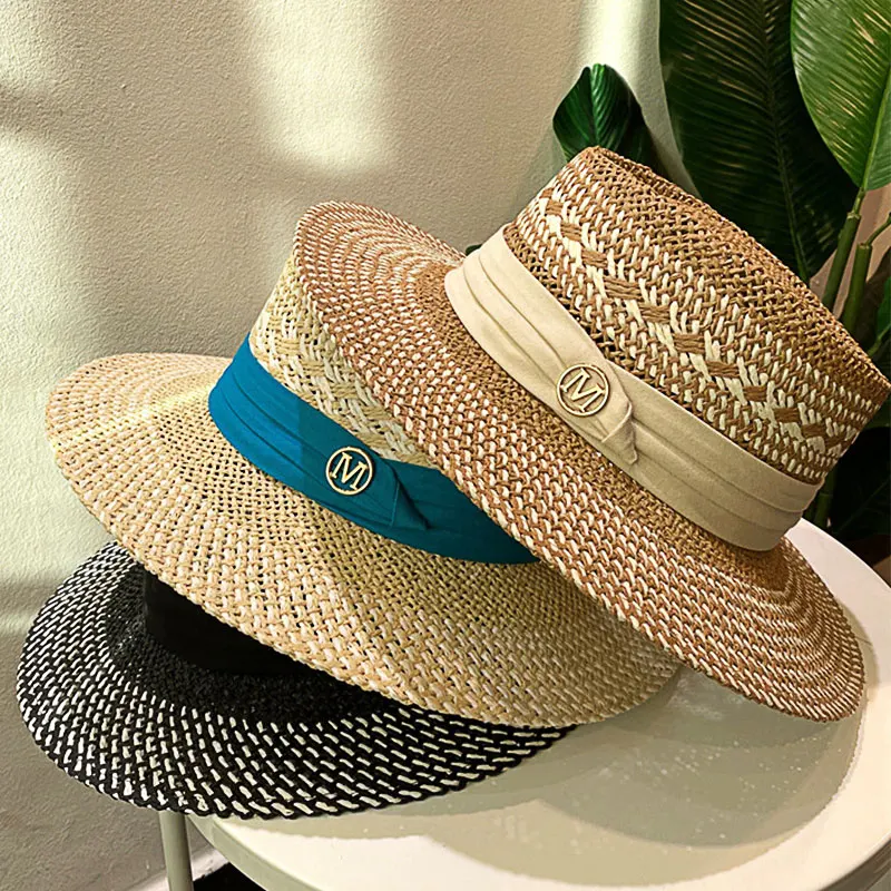 Summer Women\'s Straw Hat Ladies Luxury Sun Hat Fashion Sun Protection Beach Hat French Panama Hat Bump Top Wide Brim Raff Cap