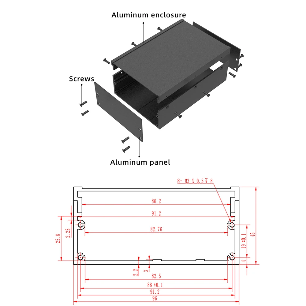 Power Instrumentation Aluminium Produkt Fall PCB Schwarz Box H13 96*45,5mm