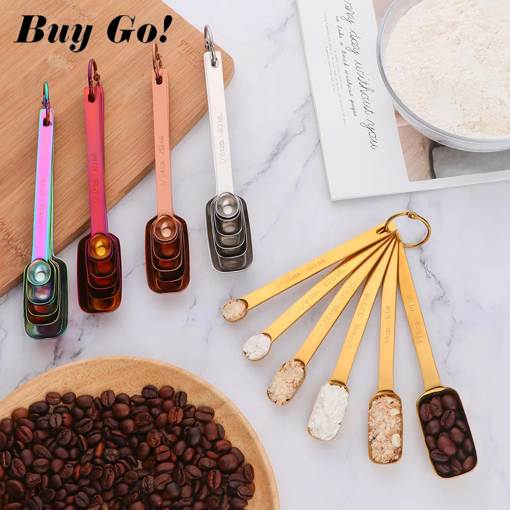 6PCS/Set Stainless Steel Kitchen Tools Measuring Spoons Set Teaspoon Coffee Sugar Scoop Cake Baking Measuring Cups Cooking Tools