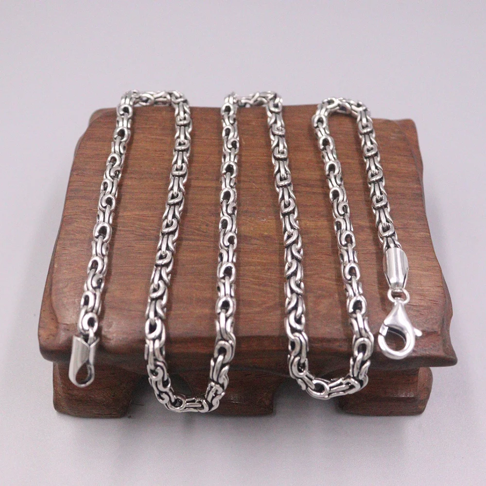 

New Fine Pure S925 Sterling Silver Chain Women Men 4mm Weave Link Necklace 55cm 31-33g 22inch