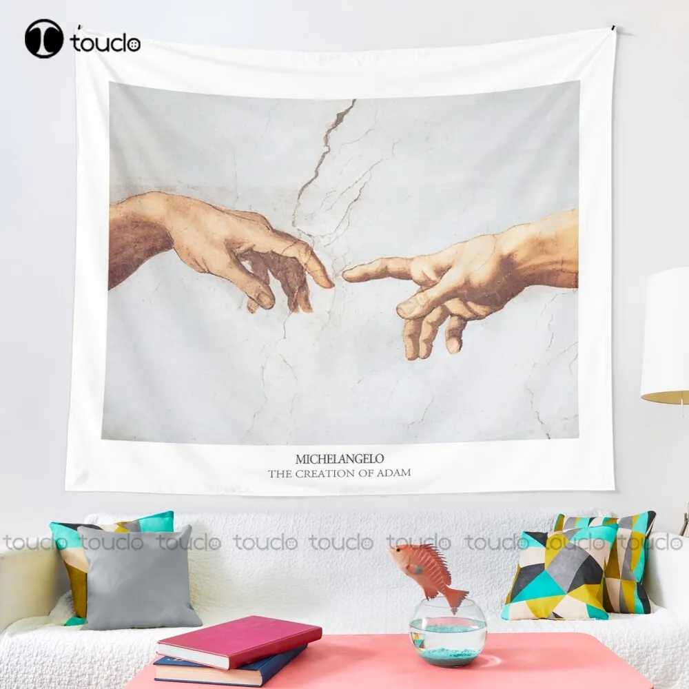 The Creation Of Adam Michelangelo Fingers Touching Tapestry Tapestry Wall Hanging For Living Room Bedroom Dorm Room Home Decor