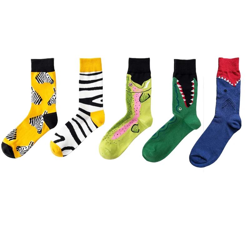 

5 Pairs New Mens Sock Brand Cartoon Pattern Hip hop Cool Socks for Men Winter Spring Thick Long Skate Funny Socks Colorful Male