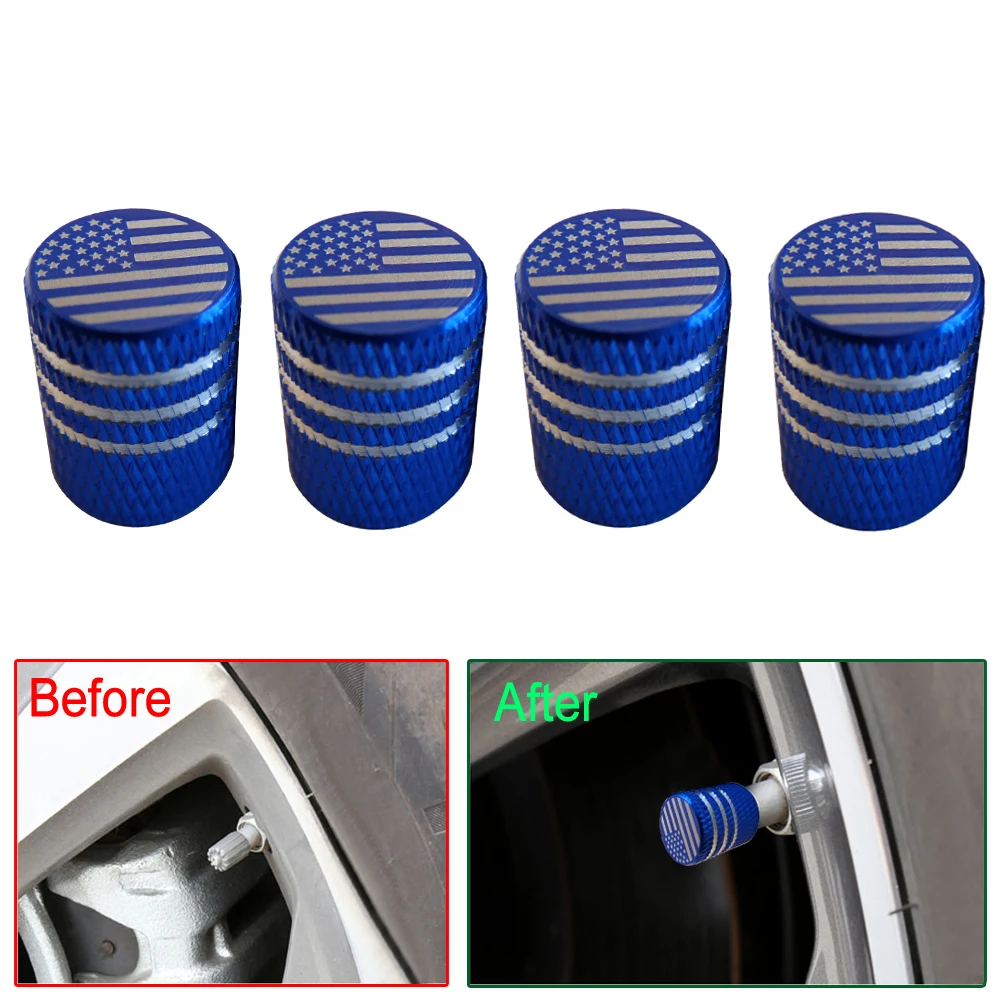 

4Pcs American Flag Type Wheel Tire Valve Cap Stem Cover Blue Bike Cars Auto Vehicle Decoration Exterior Accessories Universal