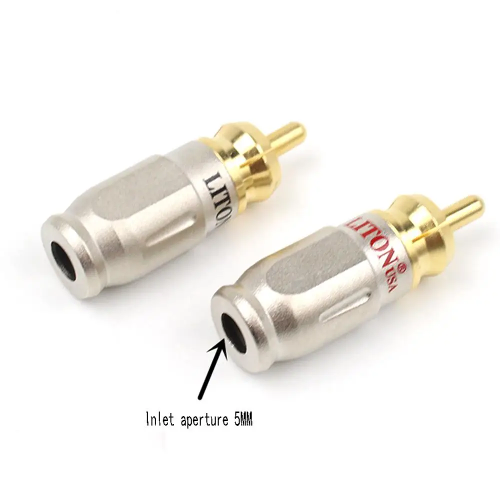 Thouliess 4pcs HiFi Audio LITON RCAMale Plug Golden Plated Solder type Adapter Speaker Audio Interconnect Cable Socket Connector