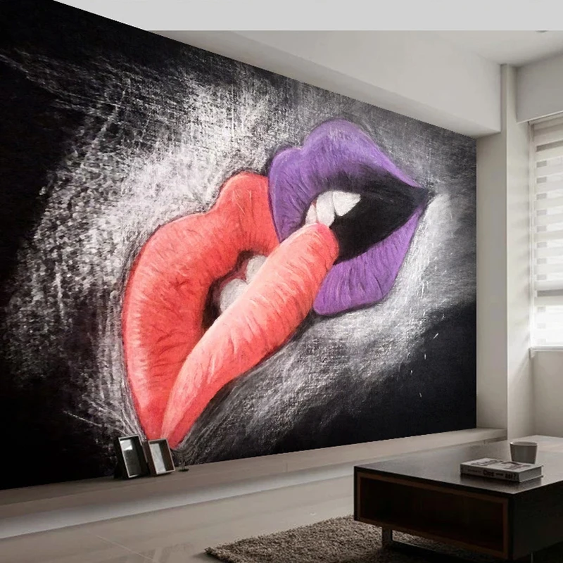 Custom Photo Wallpaper For 3D Creative Red Lips Oil Painting European Style Background Decorative Wall Mural Papel De Parede Art