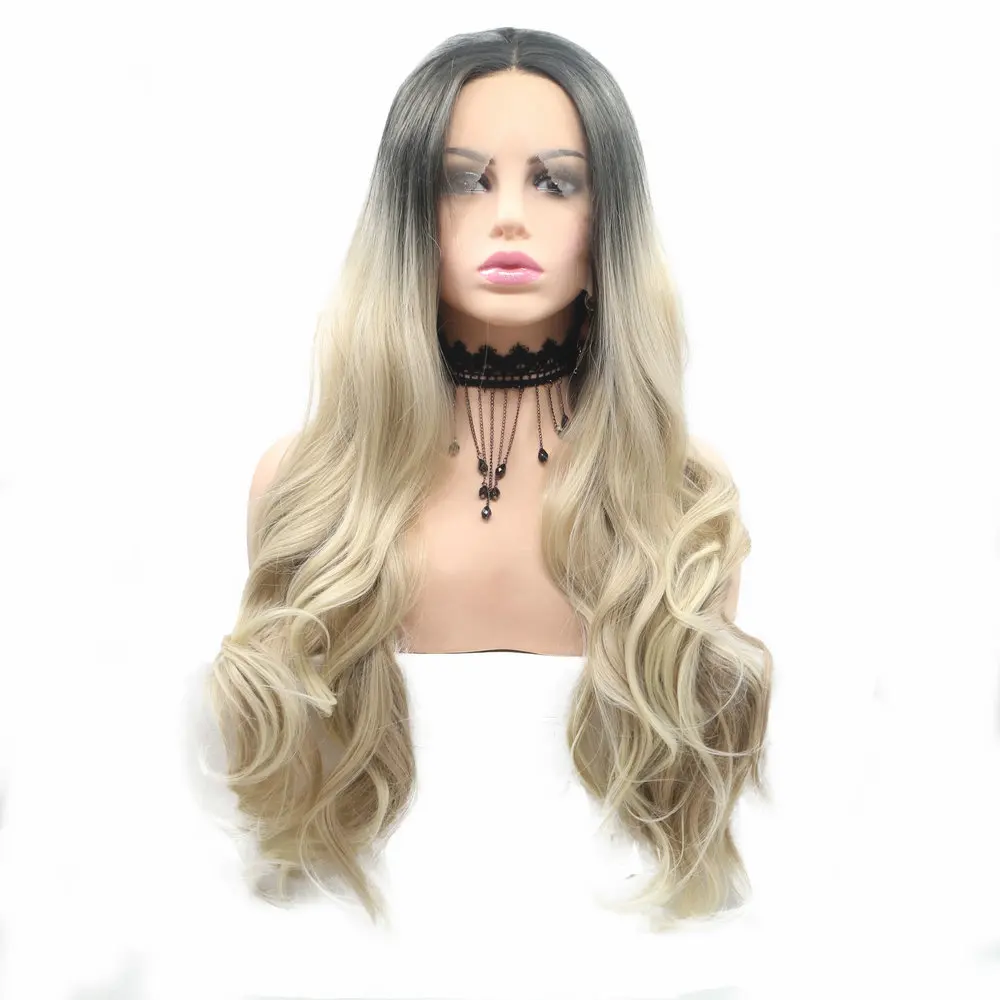 

Melody Brown Blonde Ombre Long Body Wave for Women Natural Looking Synthetic Lace Front Wig Heat Resistant Daily Wear Drag Queen