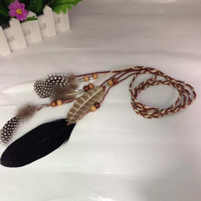 Bohemian style Indian Feather Headband Headdress Hair Rope Headwear Tribal Hippie Handmade Hair Accessories for Women