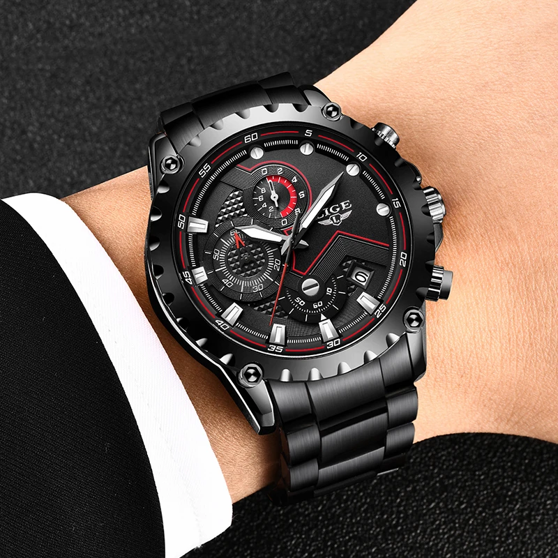 Relogio Masculino LIGE New Men Watches Top Luxury Brand Fashion Sport Waterproof Chronograph Male Stainless Steel Wristwatch Men