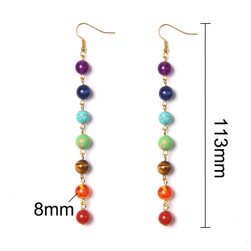 7 Chakra colors stone bead long Drop Earrings Bohemia Dangle Reiki Healing women earring Vacation BOHO Jewelry gift dropshipping