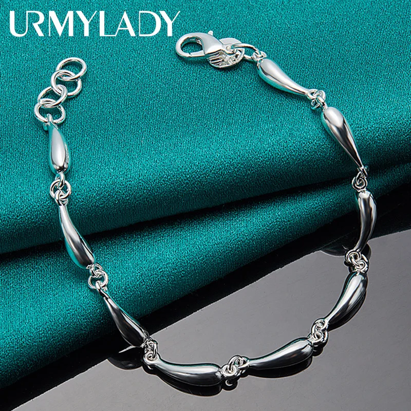 

URMYLADY 925 Sterling Silver Water Drop Chain Bracelet For Women Wedding Party Fashion Charm Gift Jewelry