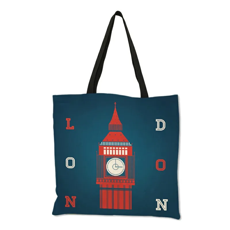 High Quality Linen Shoulder Bag London Big Ben Tower Rome Print Tote Bag Fashion Ladies Women Casual Beach Shopping Bag Handbags