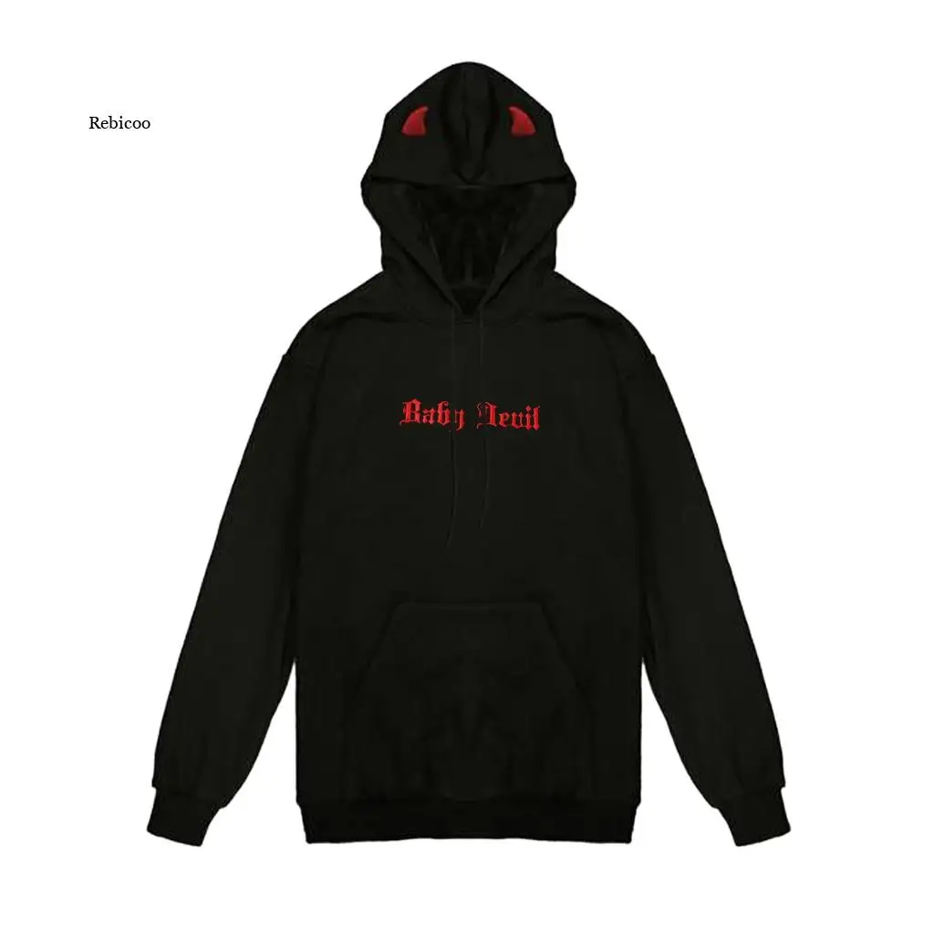 Spring Autumn Women Sweatshirts High Street Harajuku Cute Hoodies Punk Gothic Devil Horn Chic Hooded Pullover Loose Sweat Hoodie