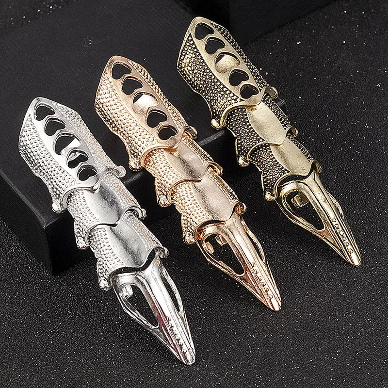 Retro Punk Gothic Armor Ring Bendable Metal Assassin Scroll Joint Knuckle Metal Full Finger Rings for Men Women Jewelry