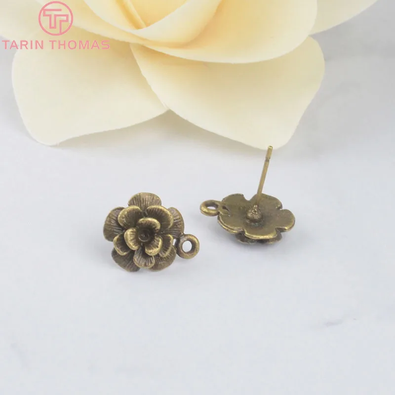 (4066)20PCS flower:12MM Antique Silver Plated Connector Flower Stud Earrings Accessories Diy Handmade Jewelry Findings