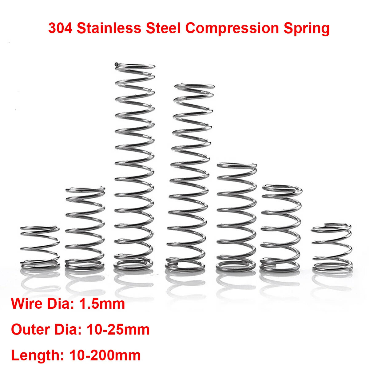Dây Đường Kính 1.5Mm Thép Không Gỉ 304 Nén Lò Xo Cylidrical Cuộn Dây Nén Lò Xo Chữ Y Áp Lực Lò Xo Dài 10-200Mm