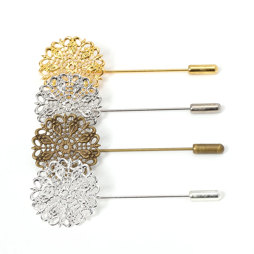 5pcs 25mm Kupfer Filigrane Blume Lange Brosche Pin Für Handgemachte Diy Frauen Revers Pin Schmuck Broschen Zubehör Schmuck erkenntnisse