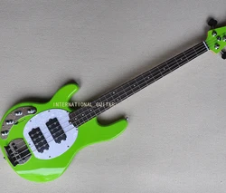 4 Strings Left Handed Green Electric Bass Guitar with Active Circuit,Rosewood Fretboard