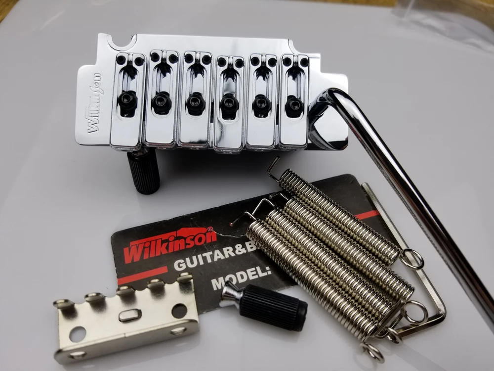 Wilkinson WVS50K Electric Guitar Tremolo System Bridge With matching Satin Saddles Chrome Silver Gold