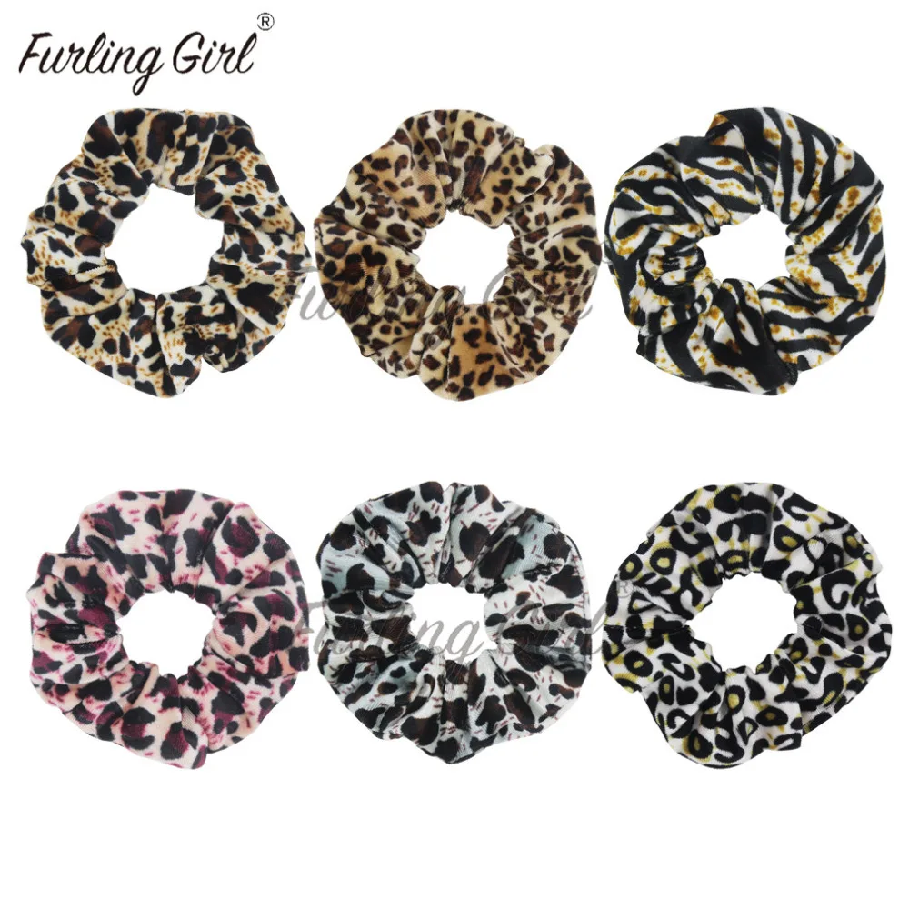 Furling Girl 1 PC Leopard Printing Velvet Hair Scrunchies Large Size Cloth Elastic Hair Bands Hair Accessories for Women