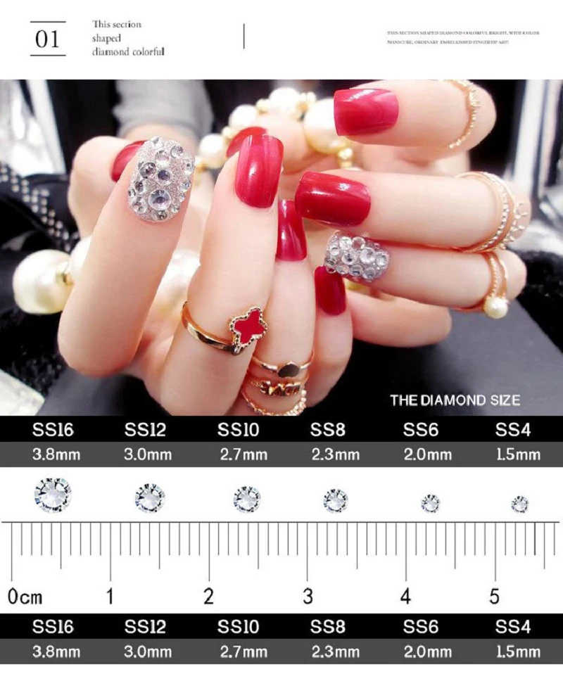 สีNon hotfix rhinestones 3D Nail Artสีสันแก้วหินflatback Sticky rhinestonesตกแต่งBijoux ongles 1440 PCS