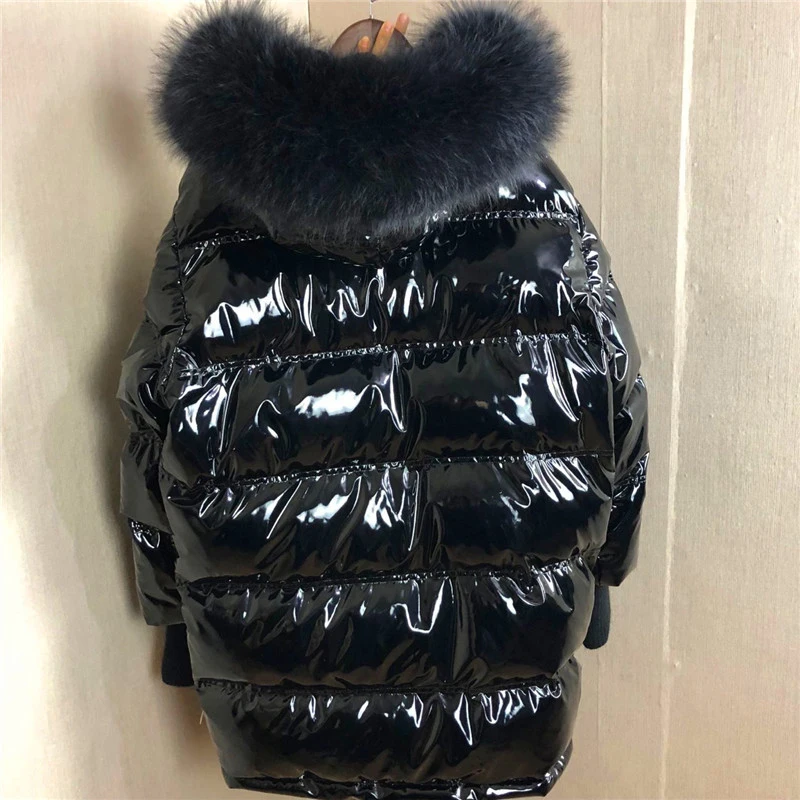 Big Fur Patent Leather Winter Jacket Women Thicken Long Down Parka Hooded Female Duck Down Waterproof Coat