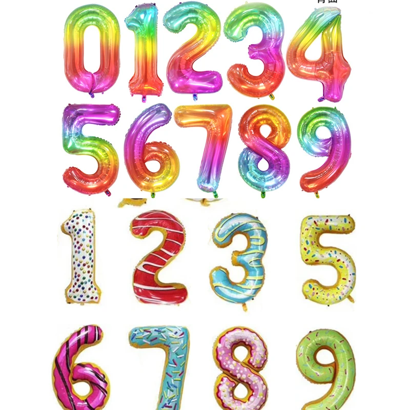 

40 inch candy number aluminum foil balloon donut rainbow jelly 0-9 big numbers children birthday party wedding decoration balloo