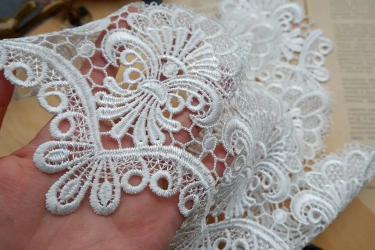 14.5CM Elegant White Black Venise Cotton Hollow Out Embroidered 3D Lace Fabirc Ribbon DIY Dress Cloth Head Veil Sewing Ornament