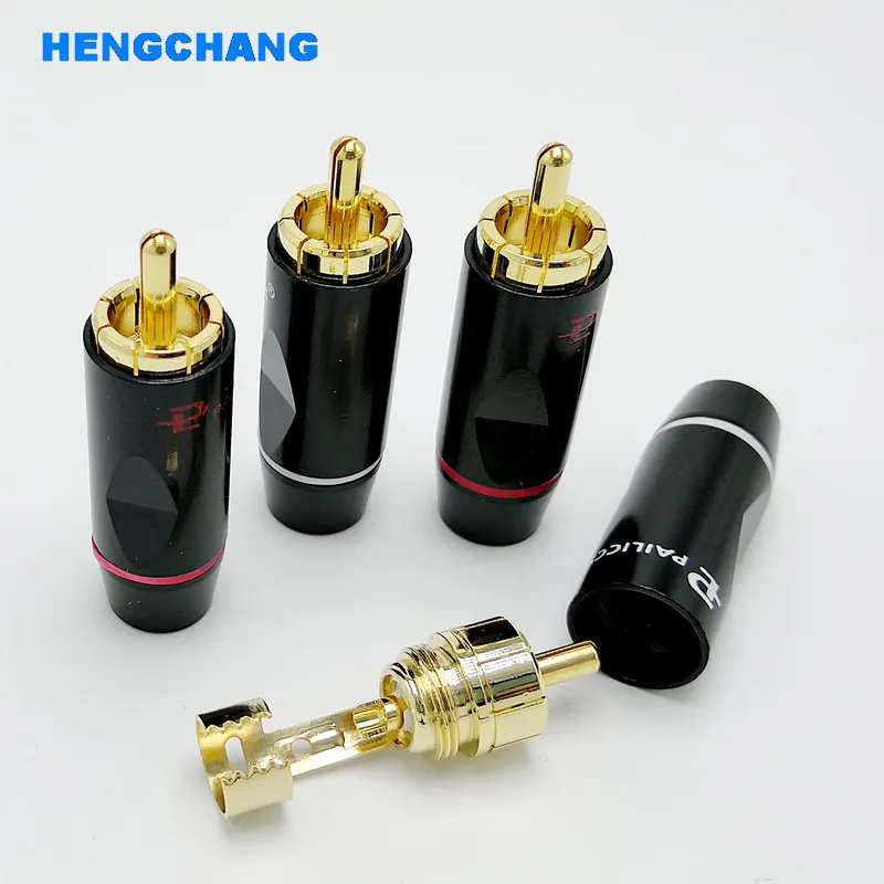 Chapeamento de ouro de Cobre plug Cabo conector RCA De Áudio E Vídeo Conector De Fios para 6 milímetros 4 pçs/lote