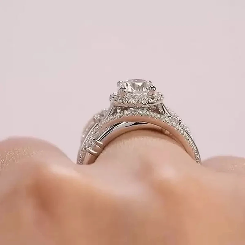 

Huitan Luxury Wedding Rings for Women Fancy Cross Design Inlaid Shiny CZ Stone Fashion Versatile Female Finger-ring Gift Jewelry